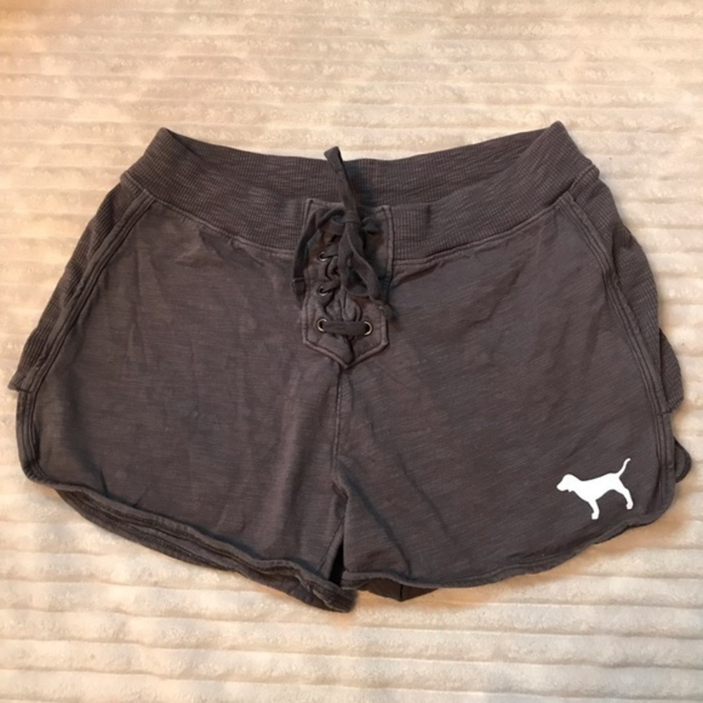 Victoria’s Secret PINK Charcoal gray Lace Up Dog Print Short Knot Shorts Size XS